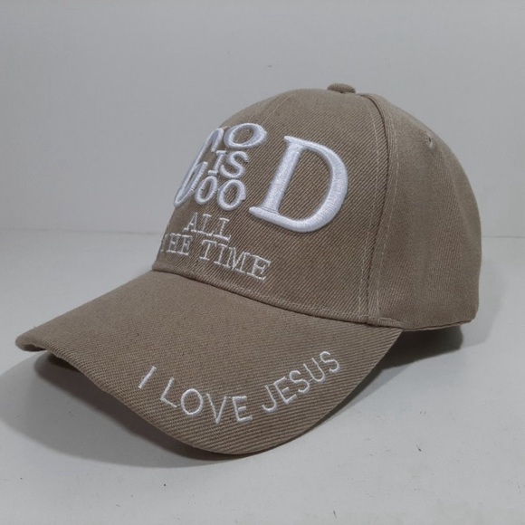 God Is Good Mens Embroidered Hat Cap Beige Adjusta - Picture 3 of 5